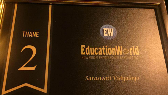 Proud to share that our school Saraswati Vidyalaya has been ranked 2nd in Mumbai  and 22nd in India by Education World | Schools in GB Road Thane